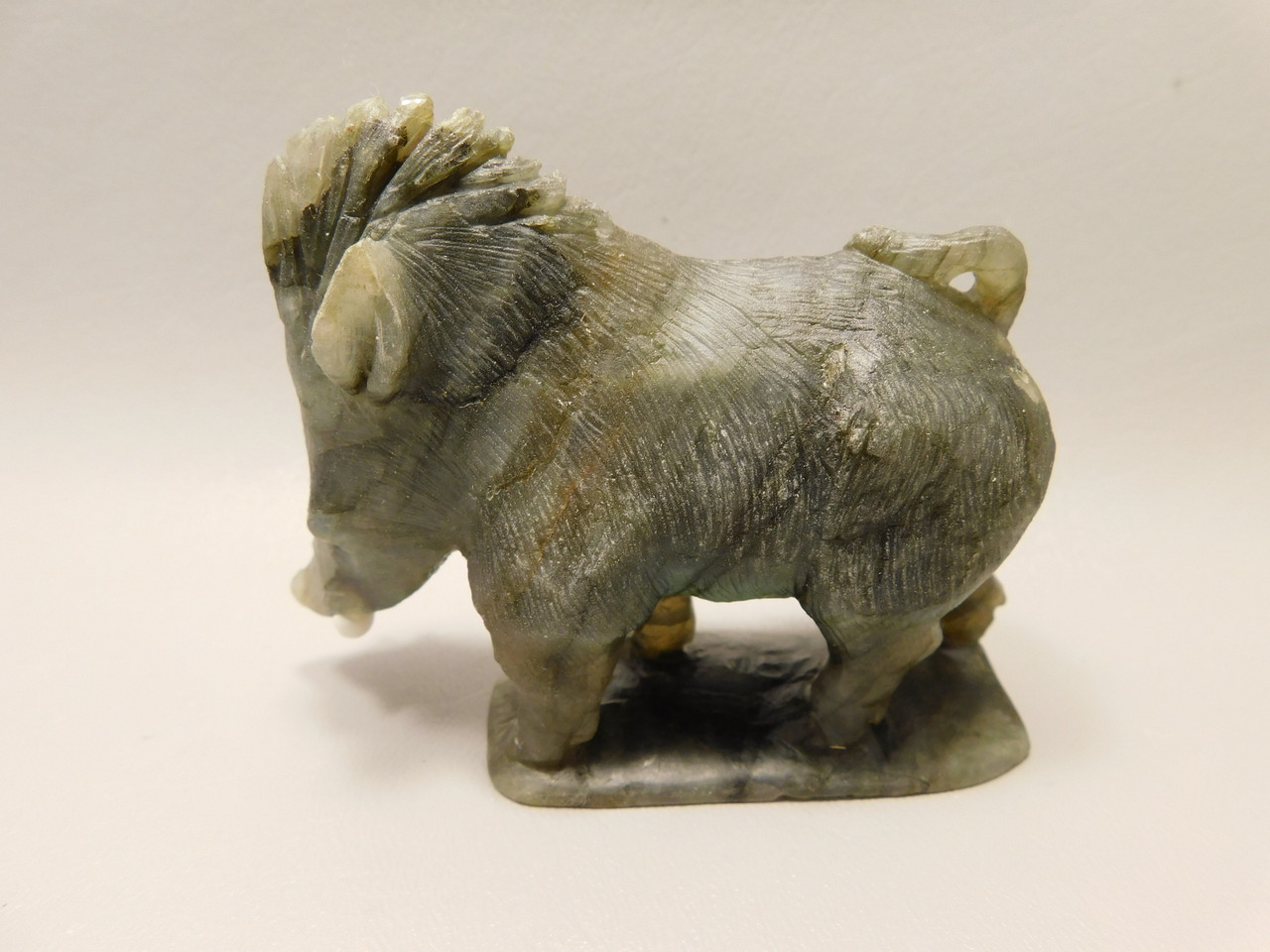 Warthog Figurine Labradorite Hand Carved Stone Animal #O376