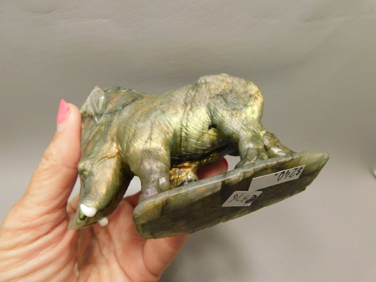 Warthog Figurine Labradorite Hand Carved Stone Animal #O376