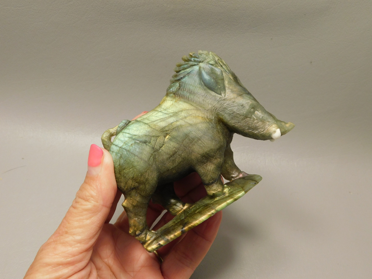 Warthog Figurine Labradorite Hand Carved Stone Animal #O376