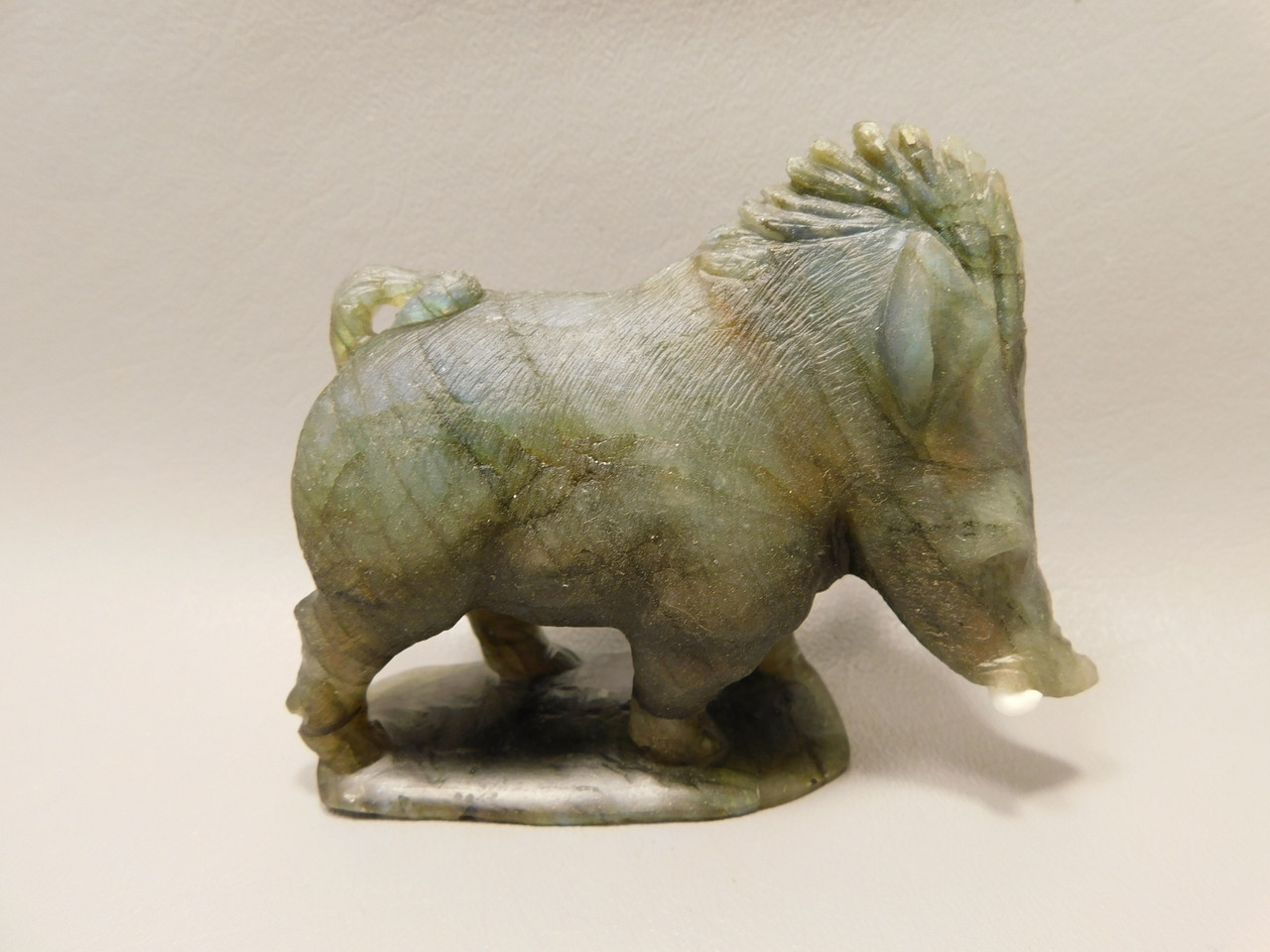 Warthog Figurine Labradorite Hand Carved Stone Animal #O376