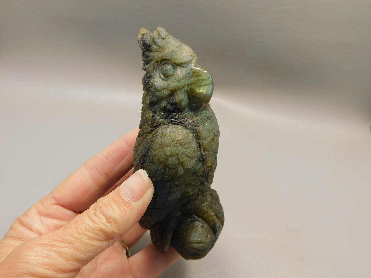 Cockatoo Cockatiel Parrot Bird Labradorite Stone Animal Carving #O1