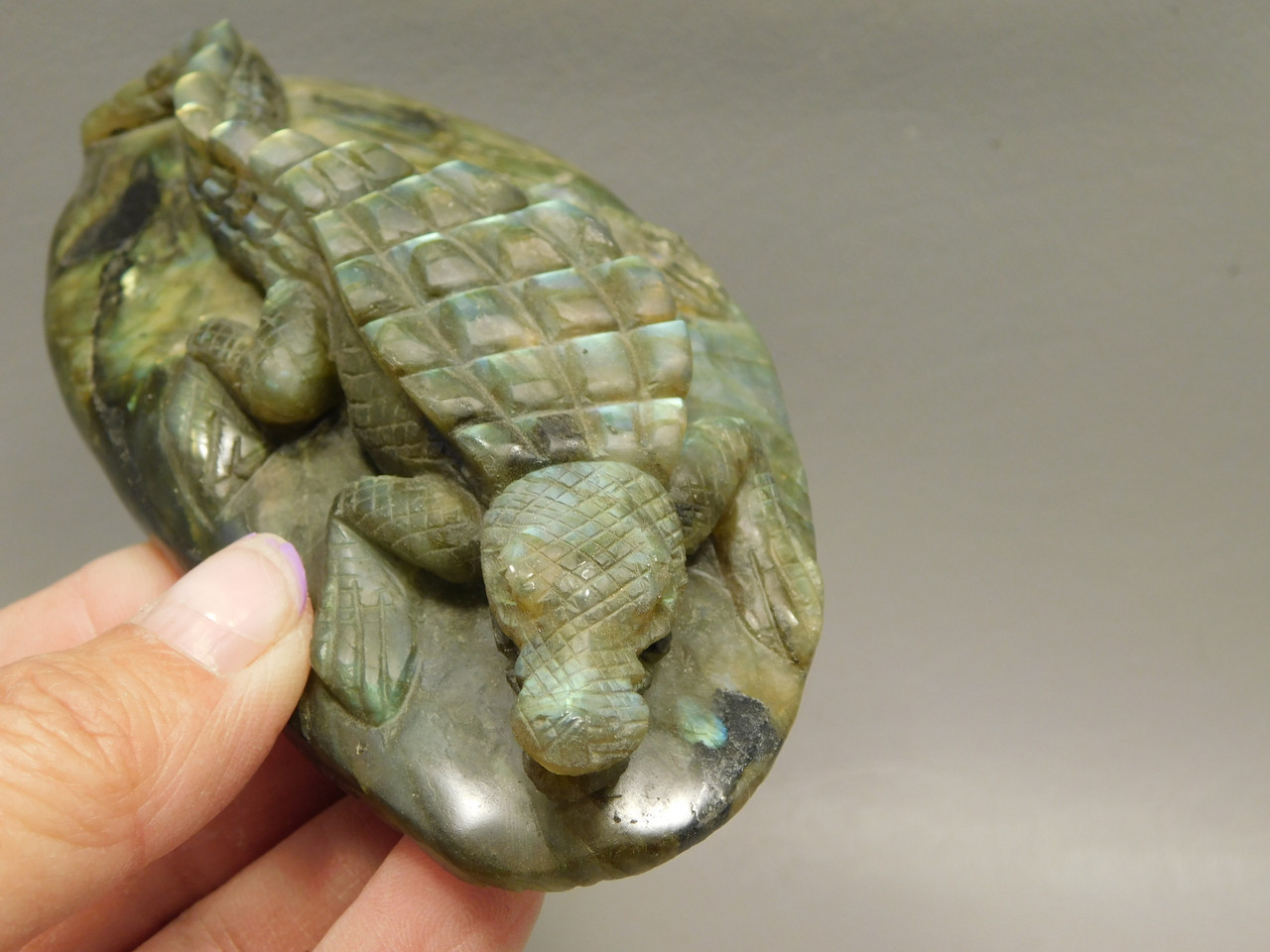 Crocodile or Alligator Figurine Labradorite Gemstone 4.3 inch Carving #O65