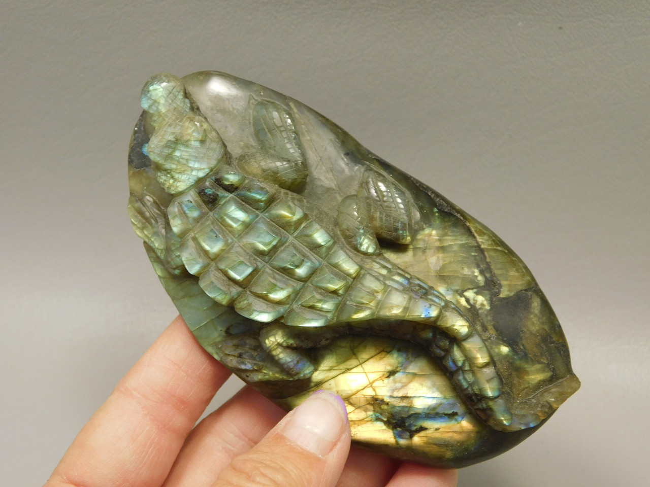 Crocodile or Alligator Figurine Labradorite Gemstone 4.3 inch Carving #O65