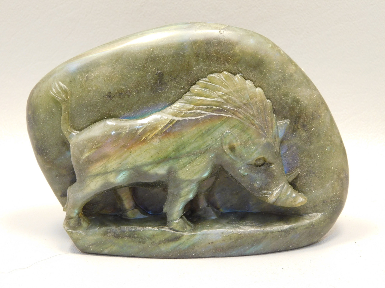 Warthog Figurine Labradorite Carved Stone Animal #O375