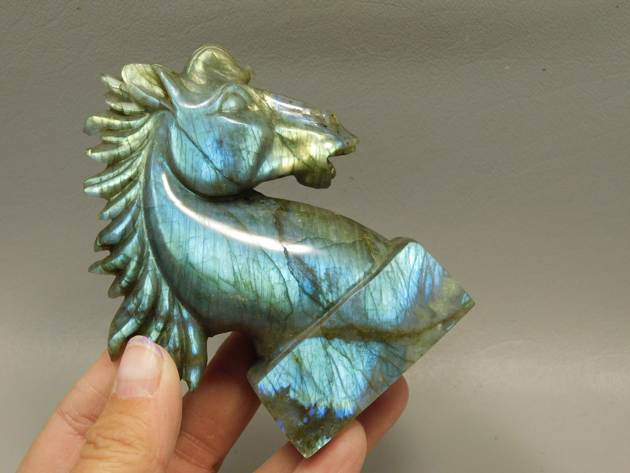 Horse Head Figurine Labradorite Stone Animal 3.9 inch Carving #O220