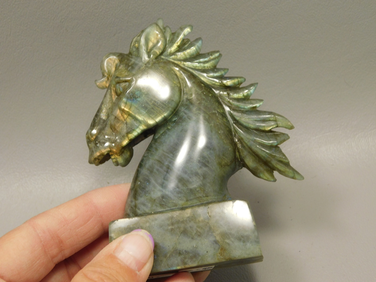 Horse Head Figurine Labradorite Stone Animal 3.9 inch Carving #O220