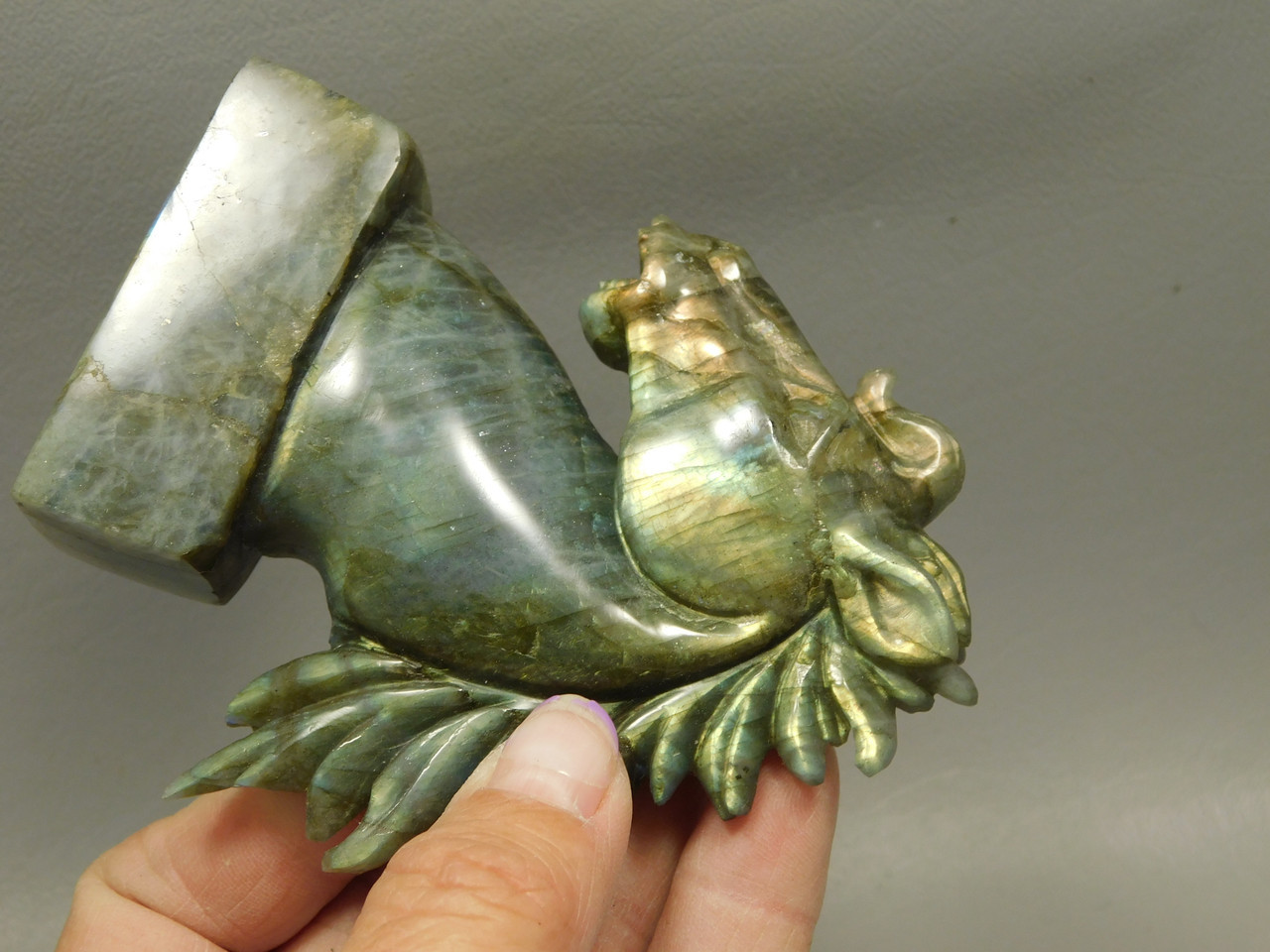 Horse Head Figurine Labradorite Stone Animal 3.9 inch Carving #O220