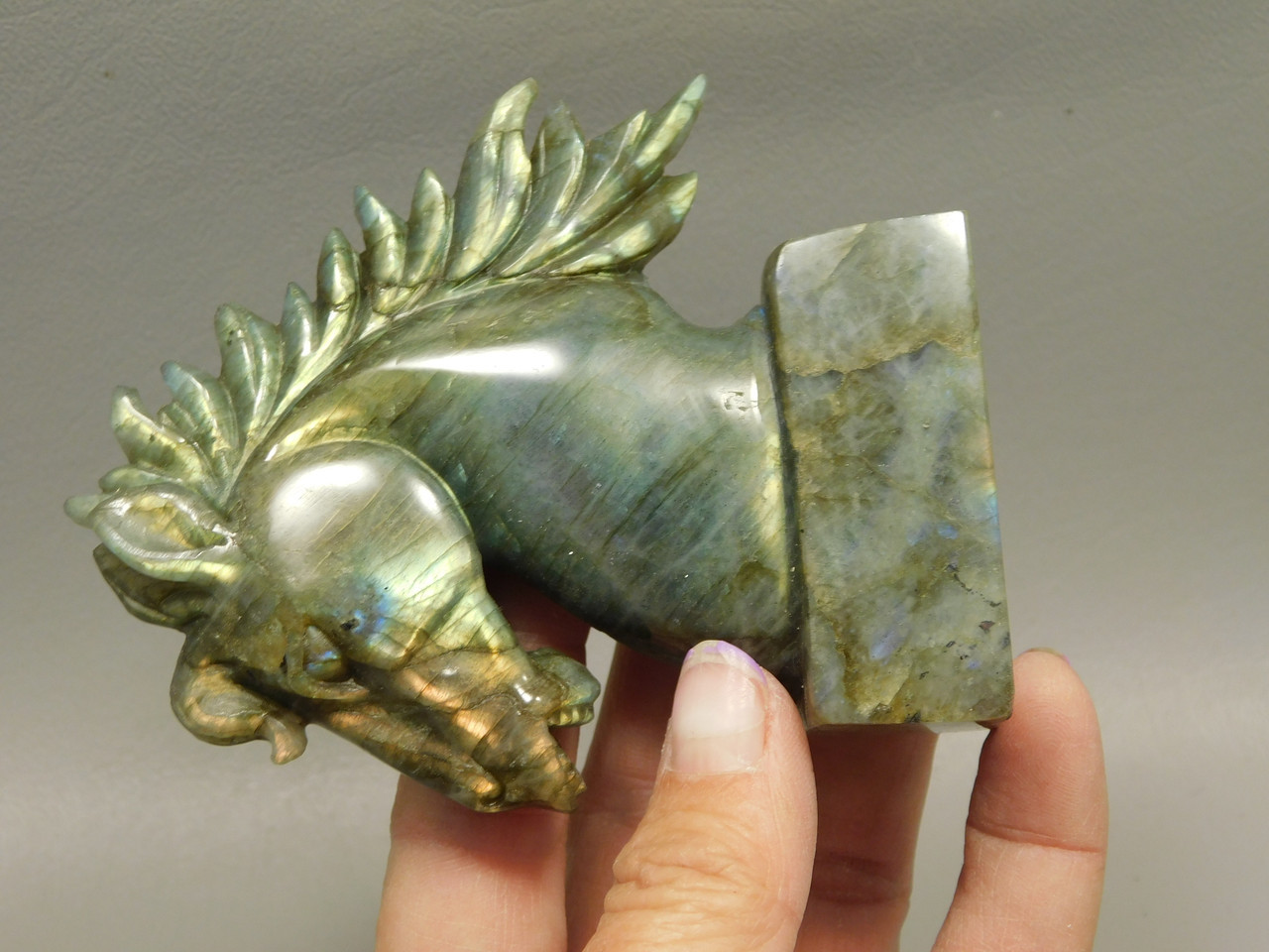 Horse Head Figurine Labradorite Stone Animal 3.9 inch Carving #O220