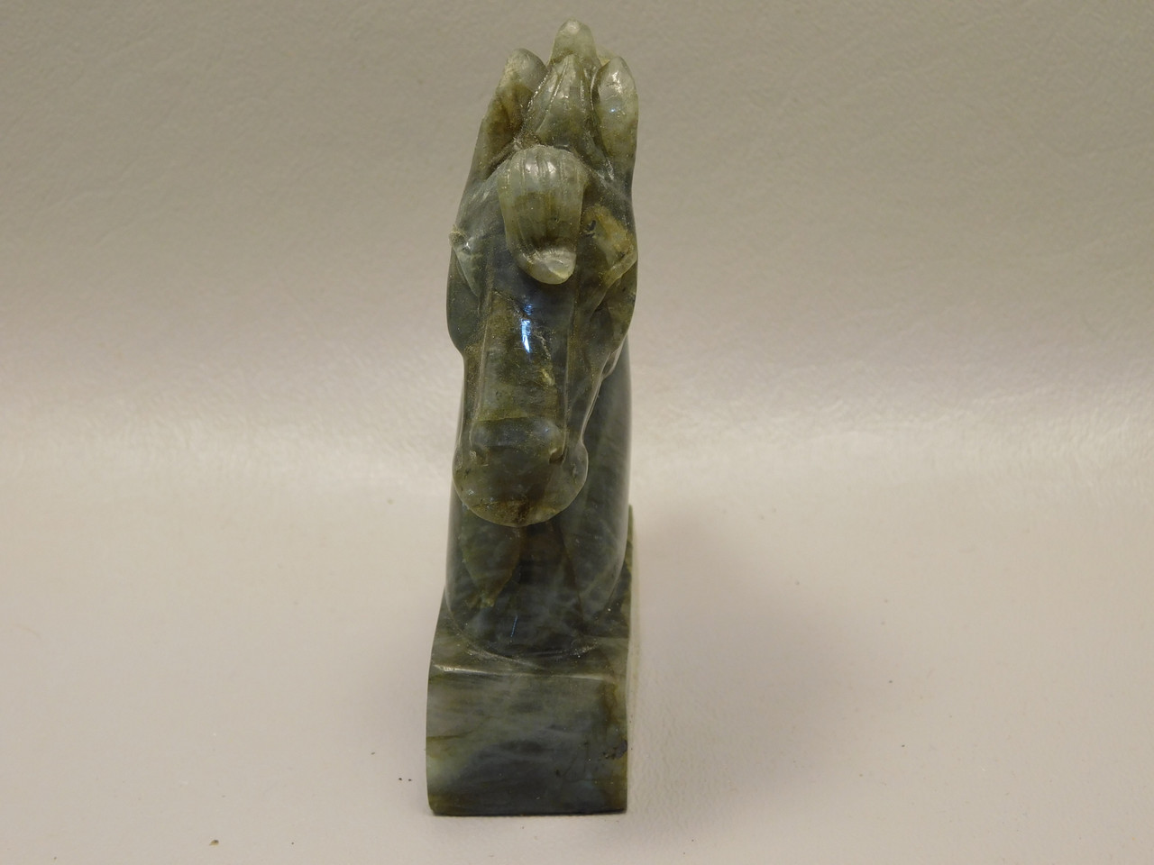 Horse Head Figurine Labradorite Stone Animal 3.9 inch Carving #O220