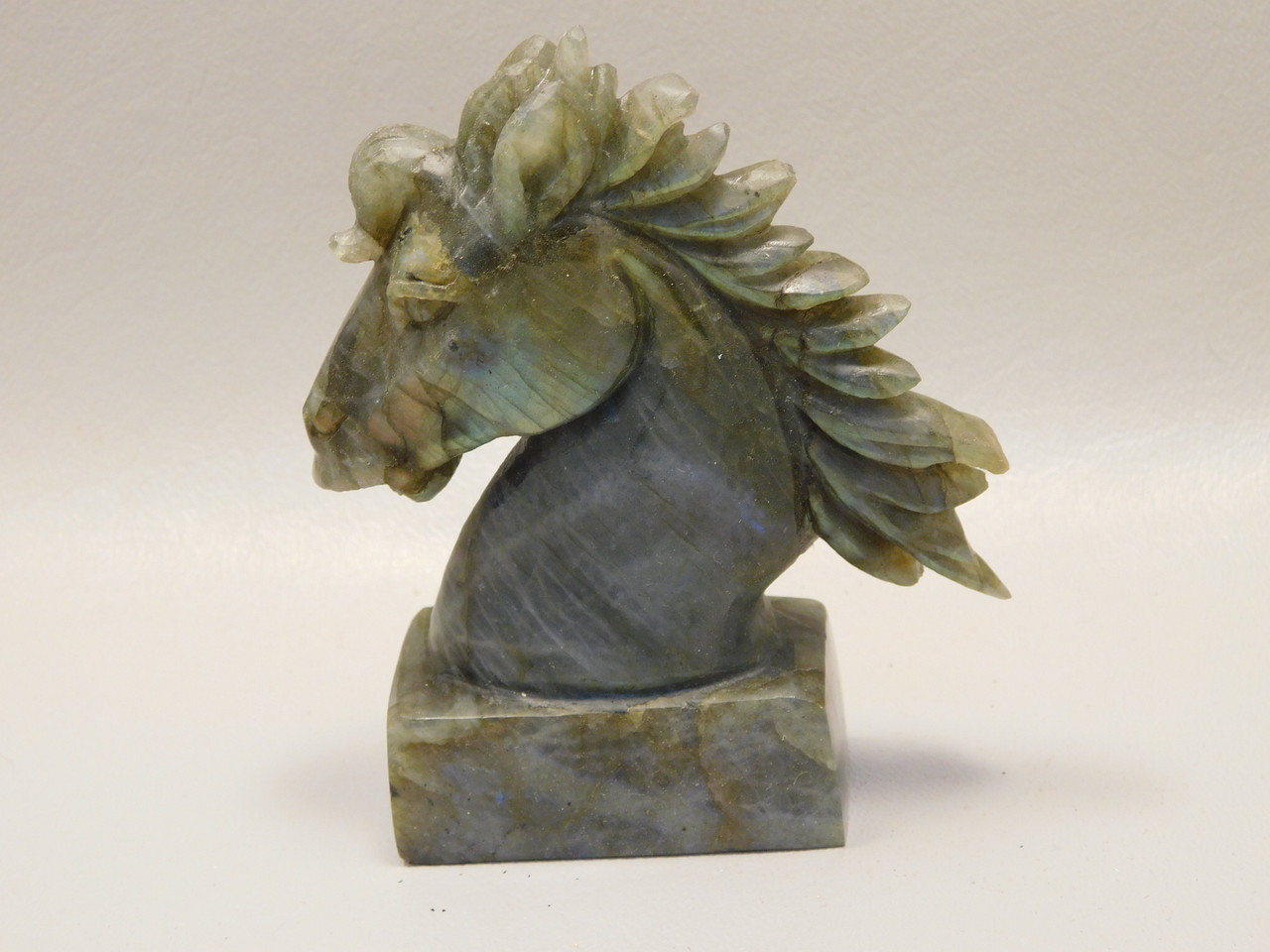 Horse Head Figurine Labradorite Stone Animal 3.9 inch Carving #O220