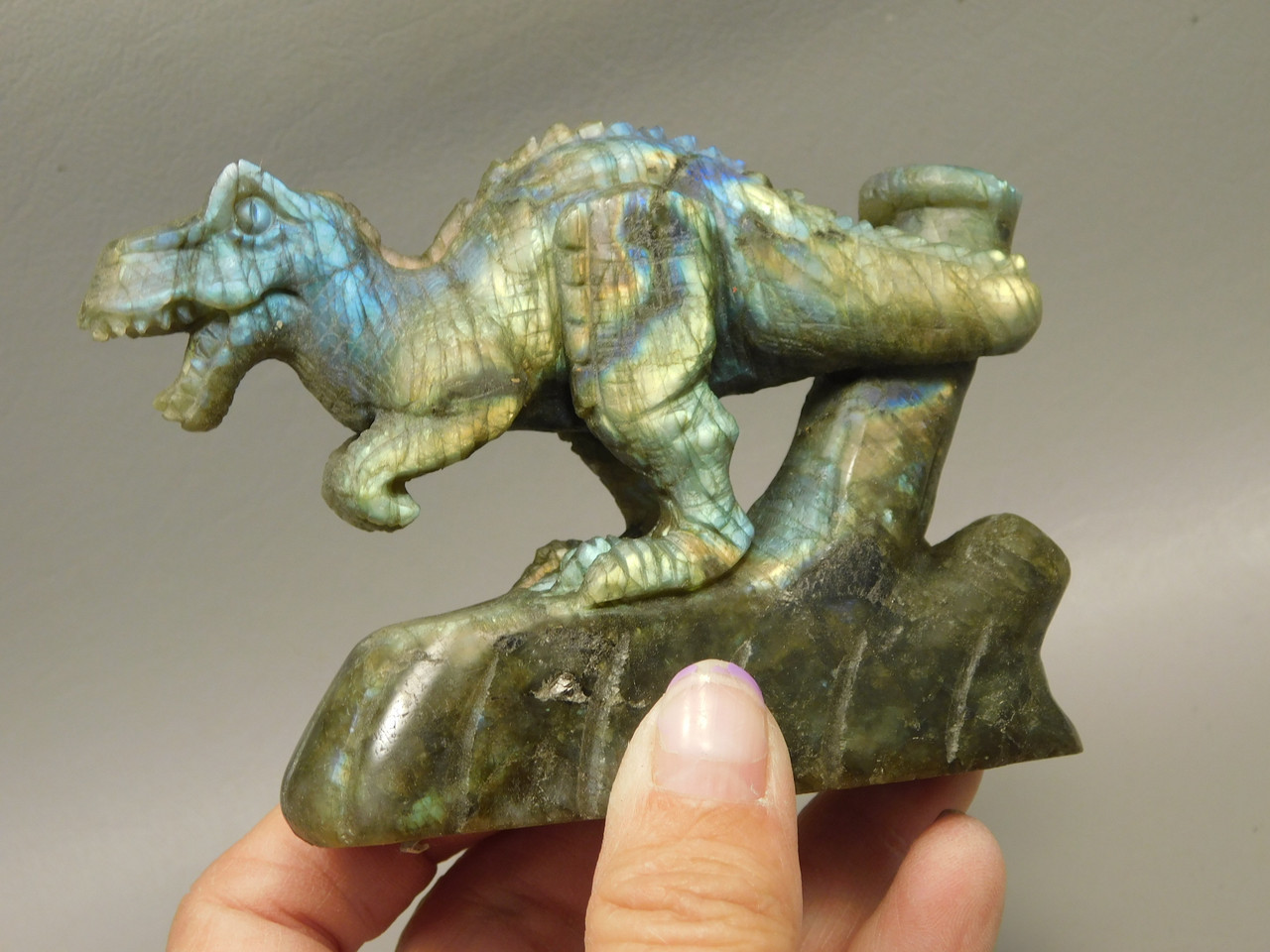 Dinosaur Carving Figurine Labradorite 4 inch Carved Tyrannosaurus Rex #O314