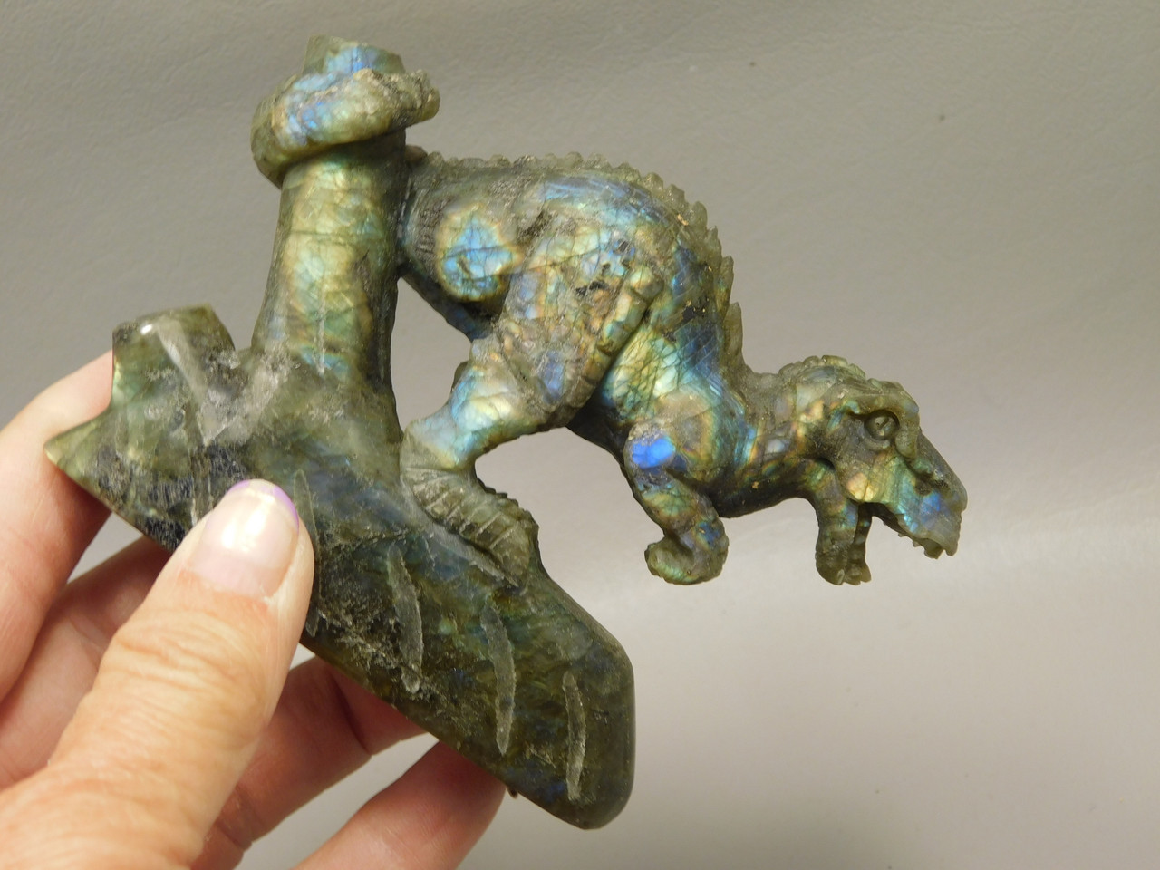 Dinosaur Carving Figurine Labradorite 4 inch Carved Tyrannosaurus Rex #O314