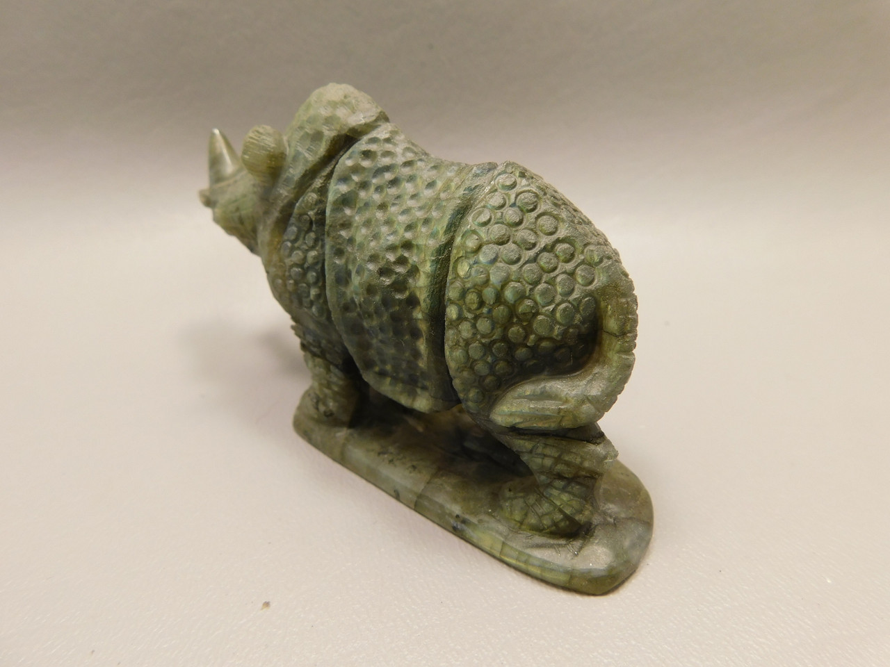 Rhinoceros Figurine Labradorite 3.75 inch Hand Carved Stone Animal #O101