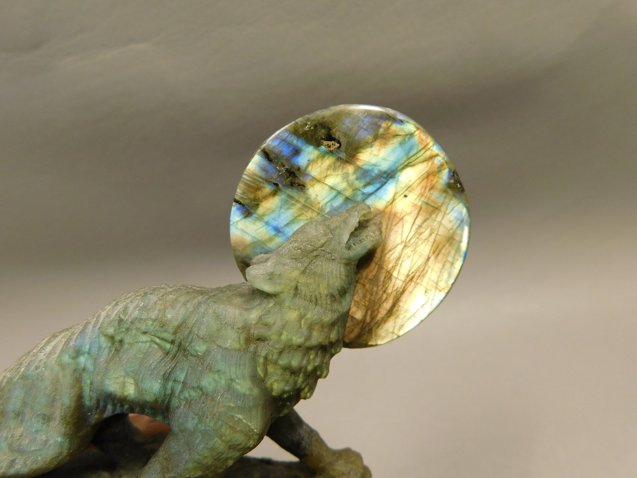 Howling Wolf Moon Figurine Labradorite 3.25 inch Coyote Carving #O01