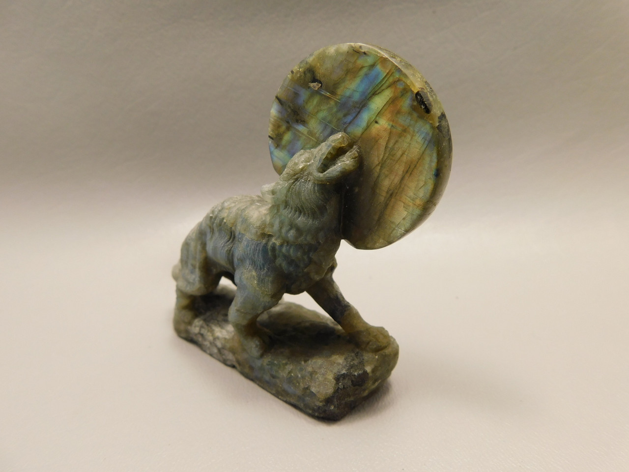 Howling Wolf Moon Figurine Labradorite 3.25 inch Coyote Carving #O01