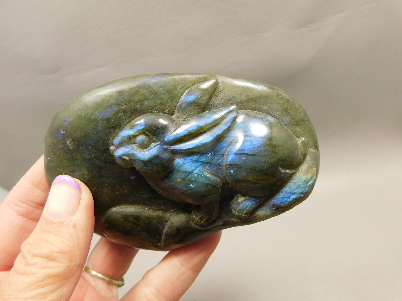 Rabbit Figurine Labradorite 3.78 inch Gemstone Animal Carving #O133