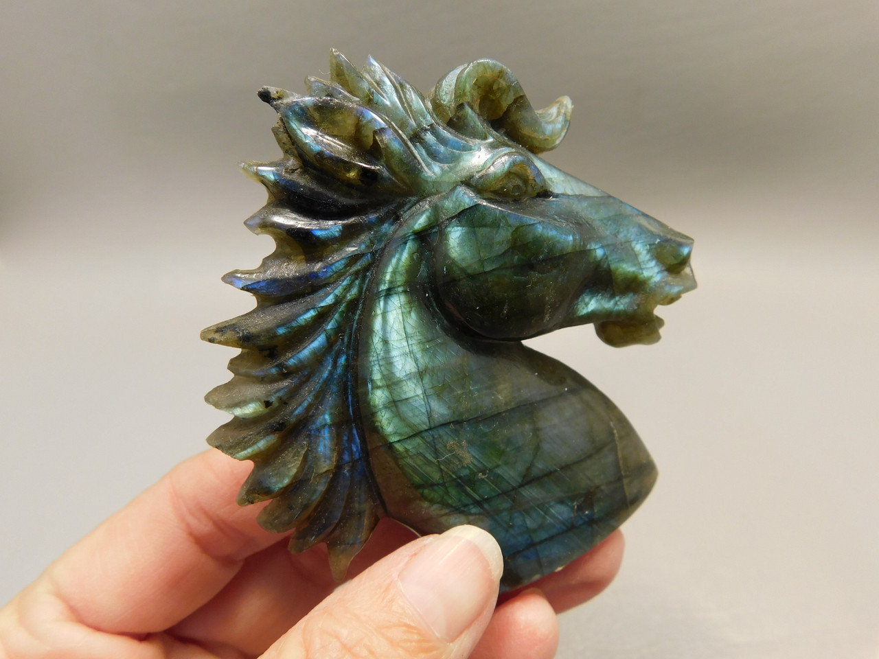 Horse Head Figurine Labradorite Stone Animal 3 inch Carving #O222