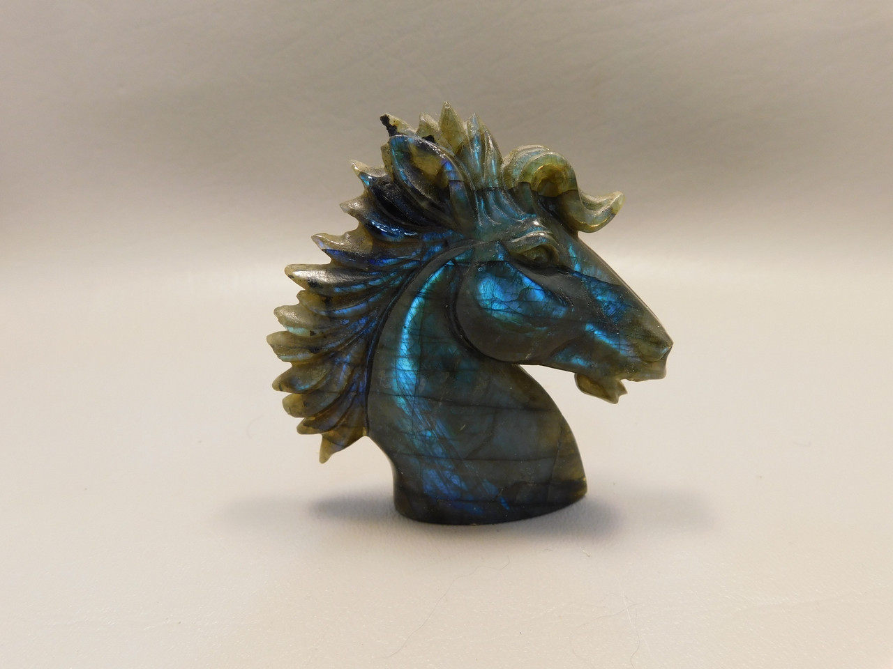 Horse Head Figurine Labradorite Stone Animal 3 inch Carving #O222