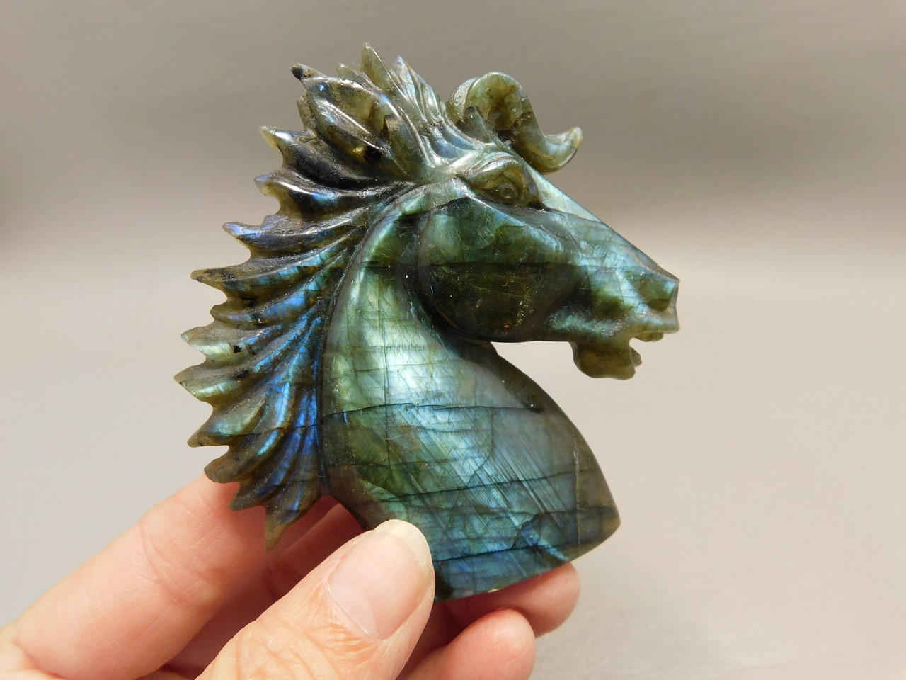 Horse Head Figurine Labradorite Stone Animal 3 inch Carving #O222