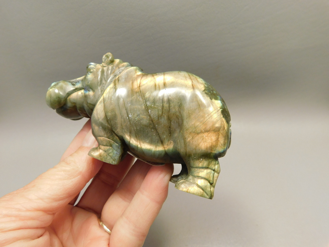 Hippopotamus Figurine Labradorite Hand Carved 3.9 inch Stone Animal #O99