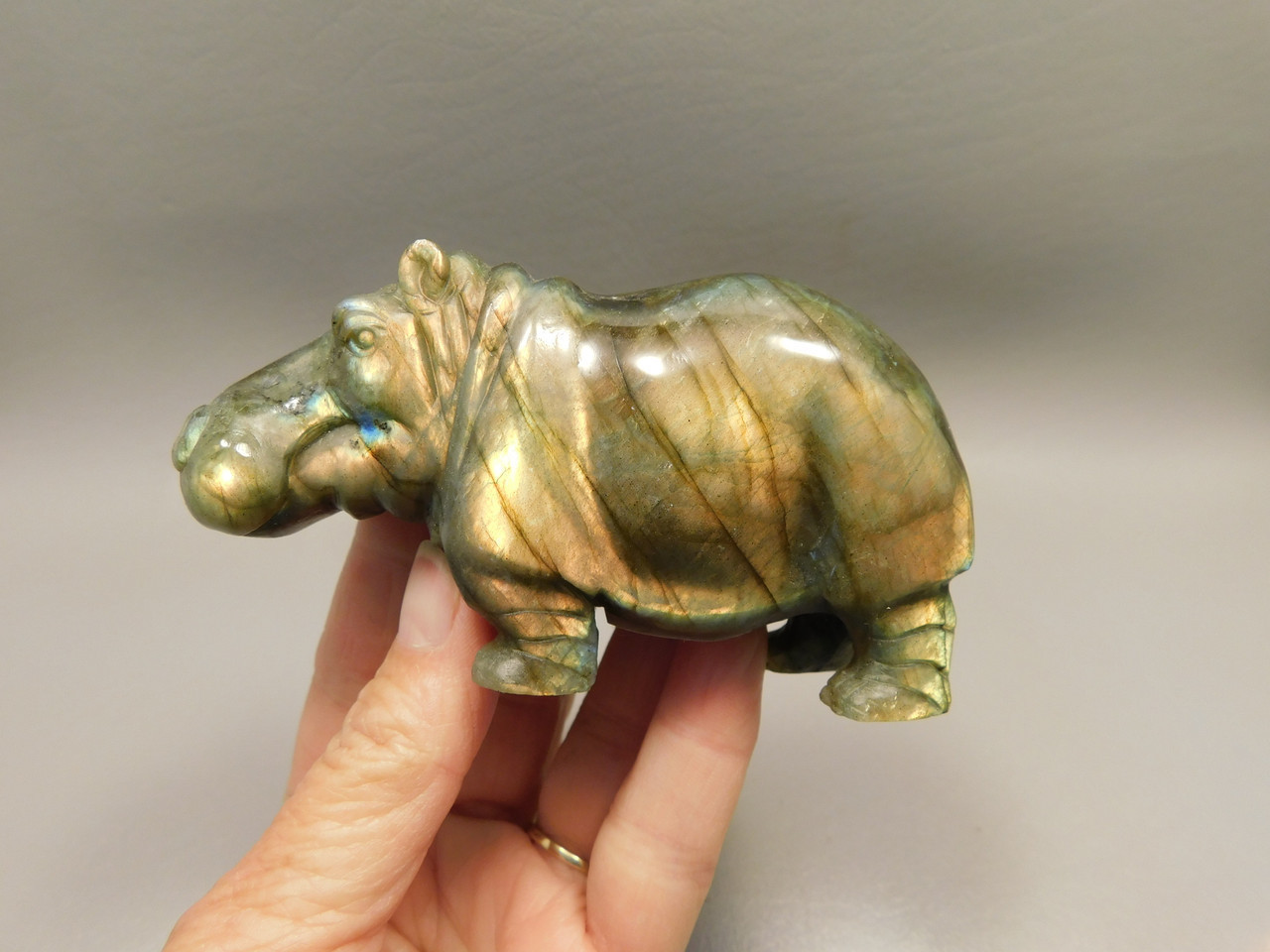 Hippopotamus Figurine Labradorite Hand Carved 3.9 inch Stone Animal #O99