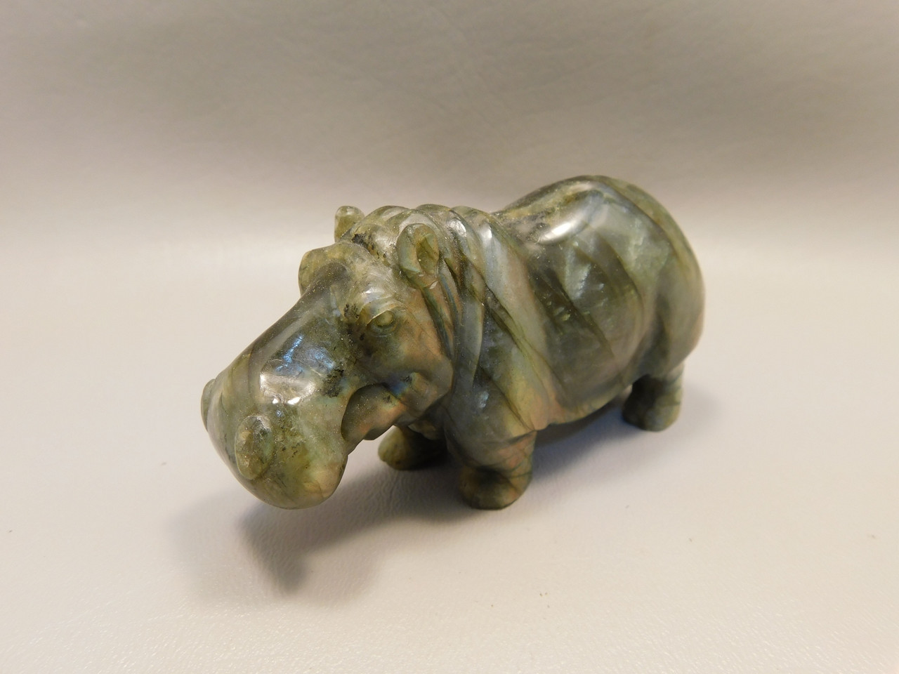 Hippopotamus Figurine Labradorite Hand Carved 3.9 inch Stone Animal #O99