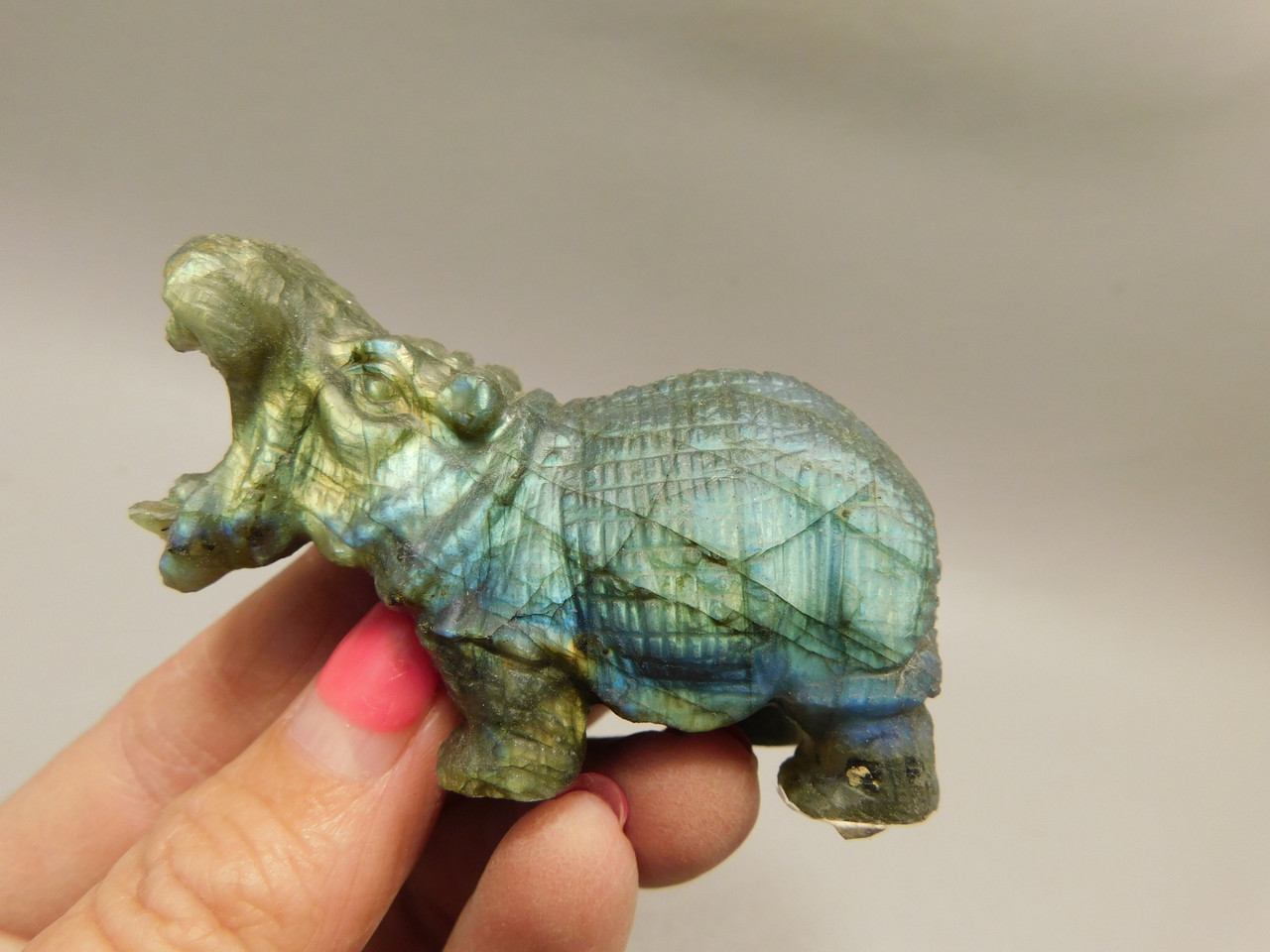 Hippopotamus Figurine Labradorite Carved 2.6 inch Stone Animal #O295