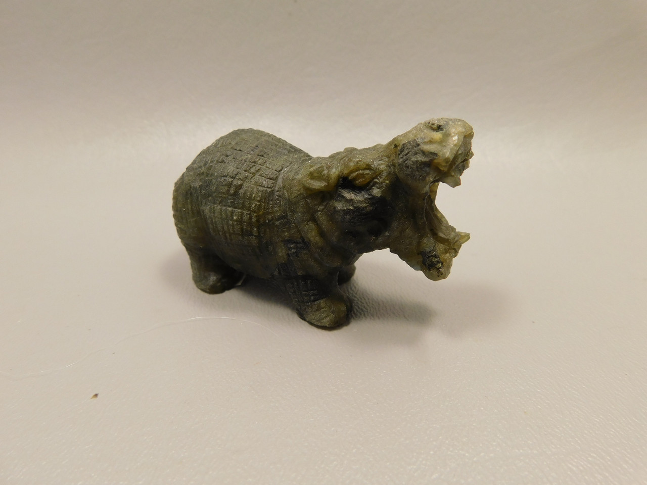 Hippopotamus Figurine Labradorite Carved 2.6 inch Stone Animal #O295