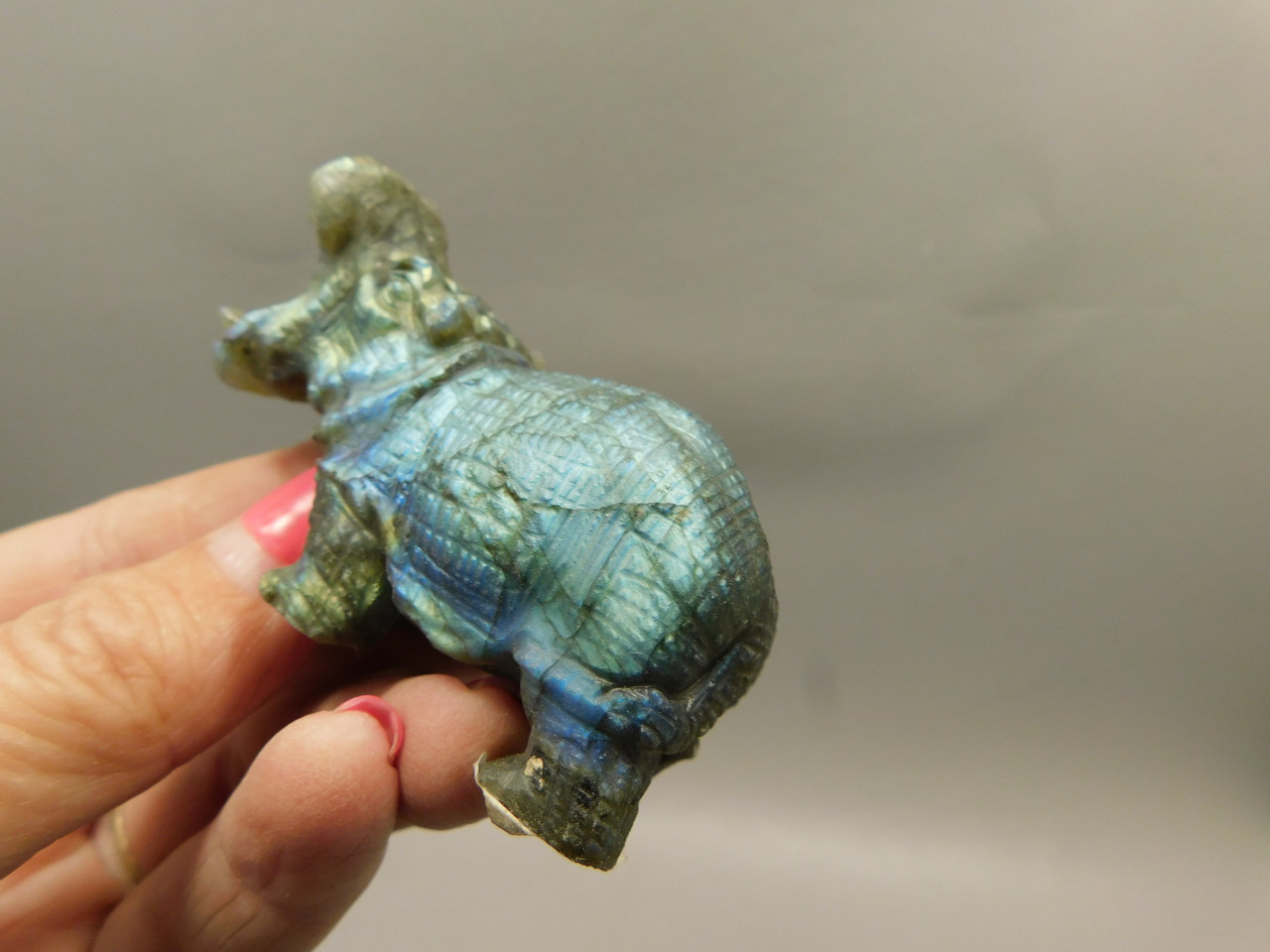 Hippopotamus Figurine Labradorite Carved 2.6 inch Stone Animal #O295