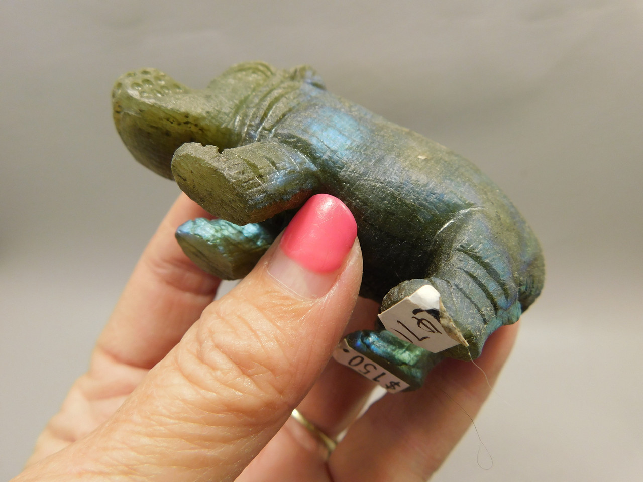 Hippopotamus Figurine Labradorite Carved 3 inch Stone Animal #O2