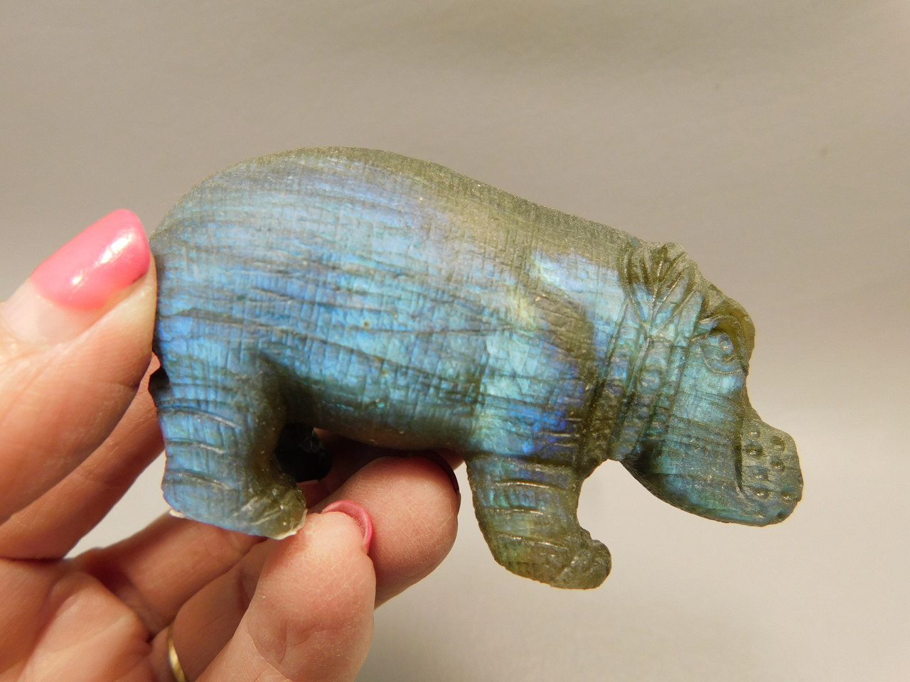 Hippopotamus Figurine Labradorite Carved 3 inch Stone Animal #O2