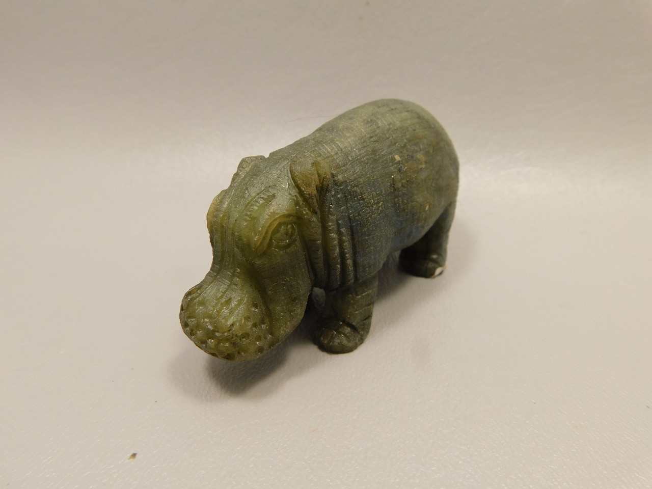 Hippopotamus Figurine Labradorite Carved 3 inch Stone Animal #O2