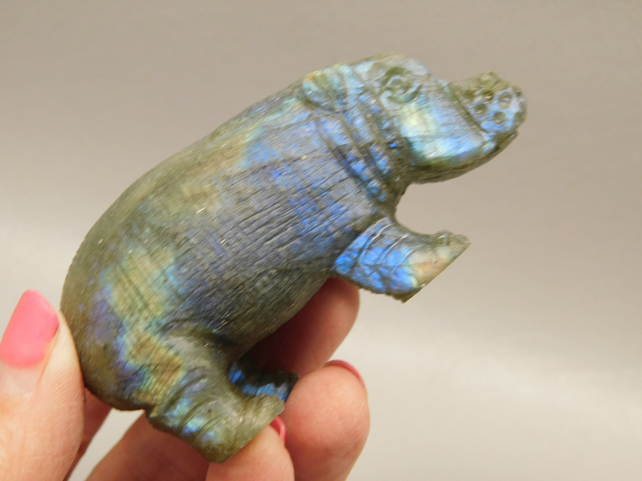 Hippopotamus Figurine Labradorite Carved 3 inch Stone Animal #O1