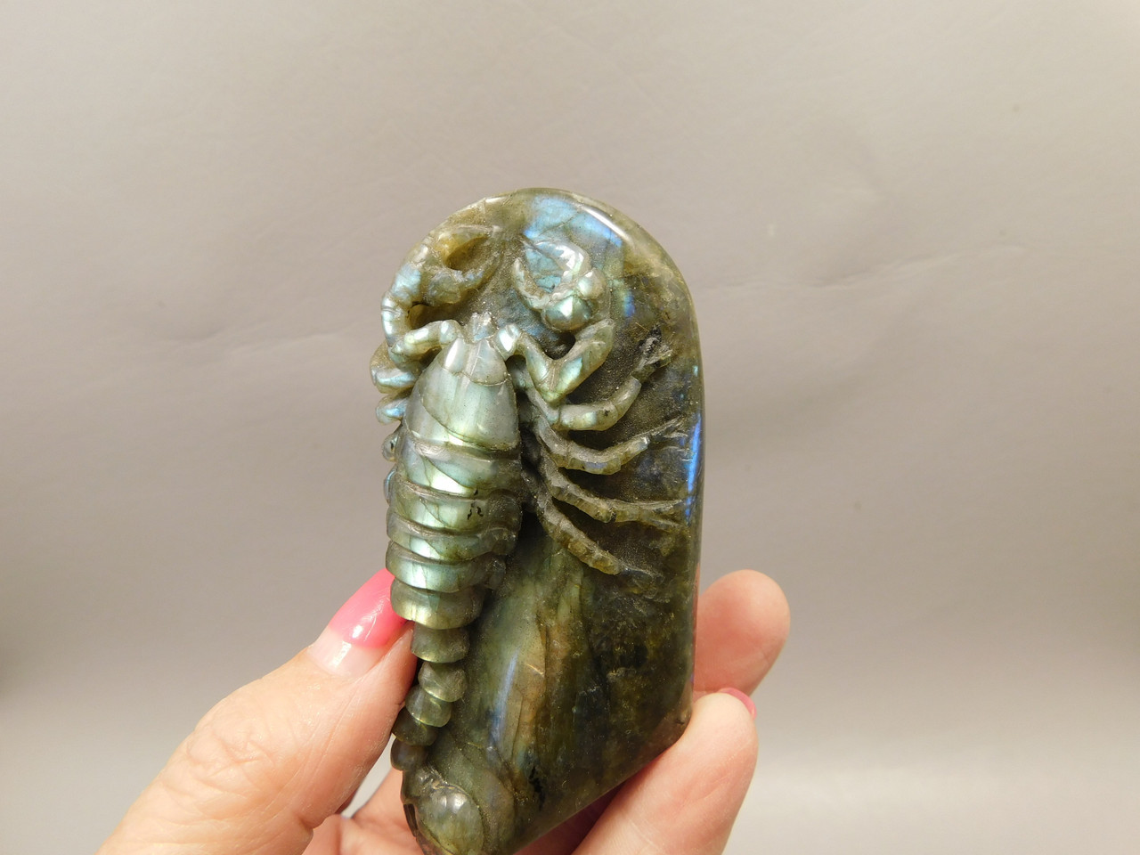Scorpion Figurine Gemstone Animal Carving Labradorite  #O4