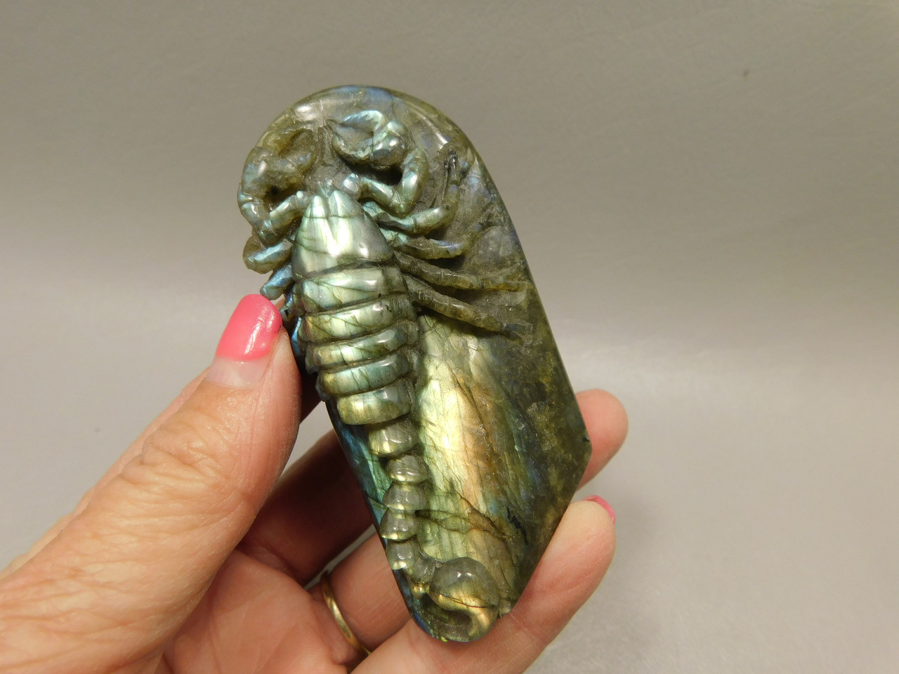 Scorpion Figurine Gemstone Animal Carving Labradorite  #O4