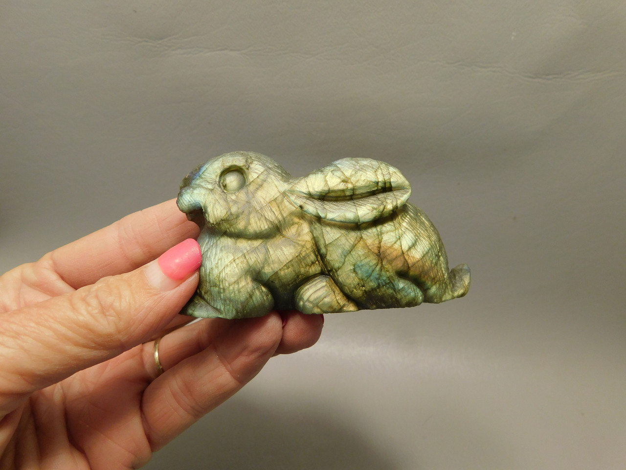 Rabbit Labradorite 3.2 inch Easter Bunny Animal Carving #O364