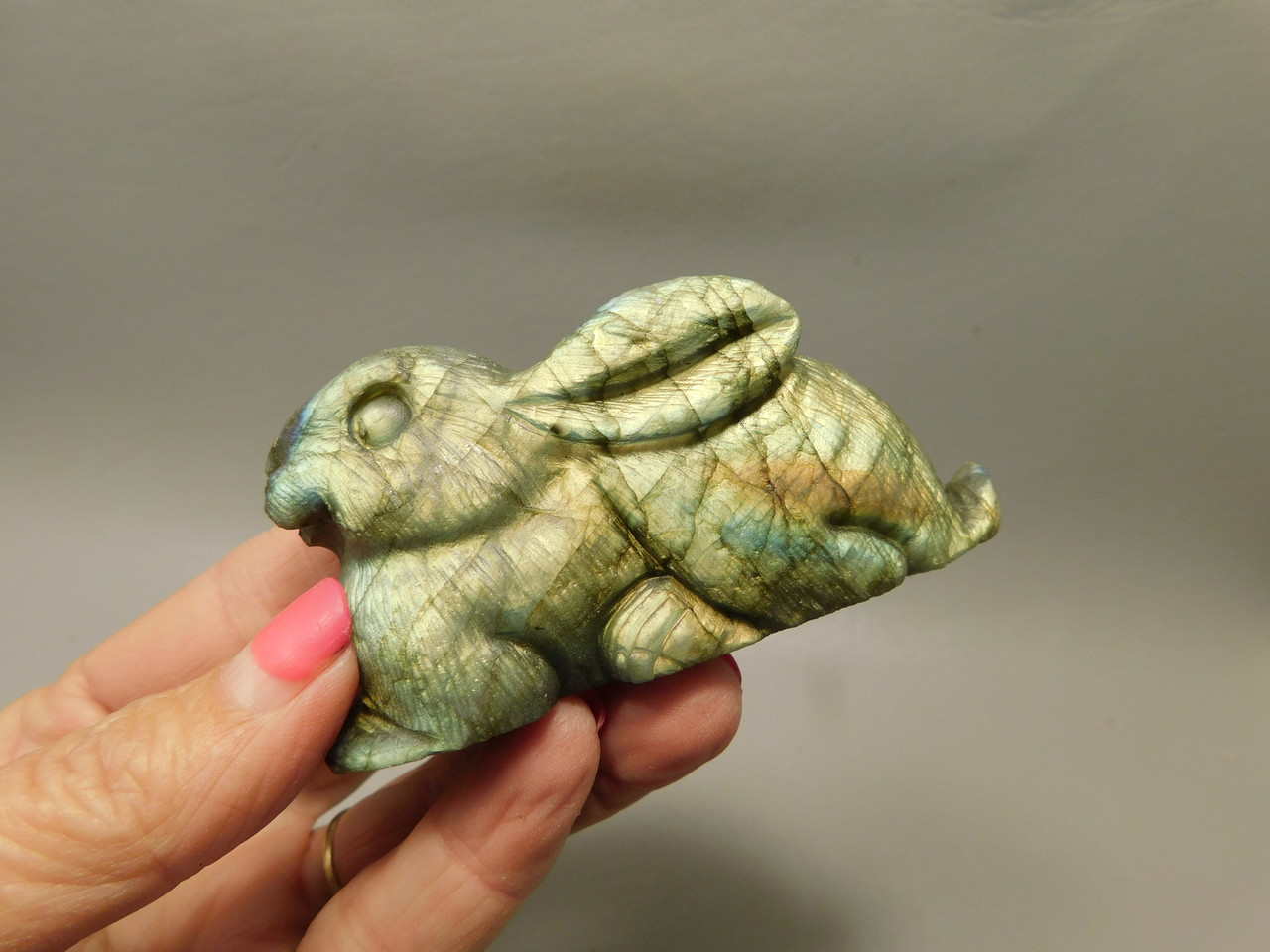Rabbit Labradorite 3.2 inch Easter Bunny Animal Carving #O364