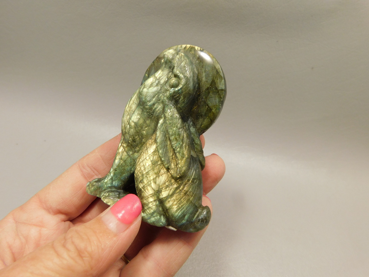 Rabbit Labradorite 2.9 inch Easter Bunny Animal Carving #O255