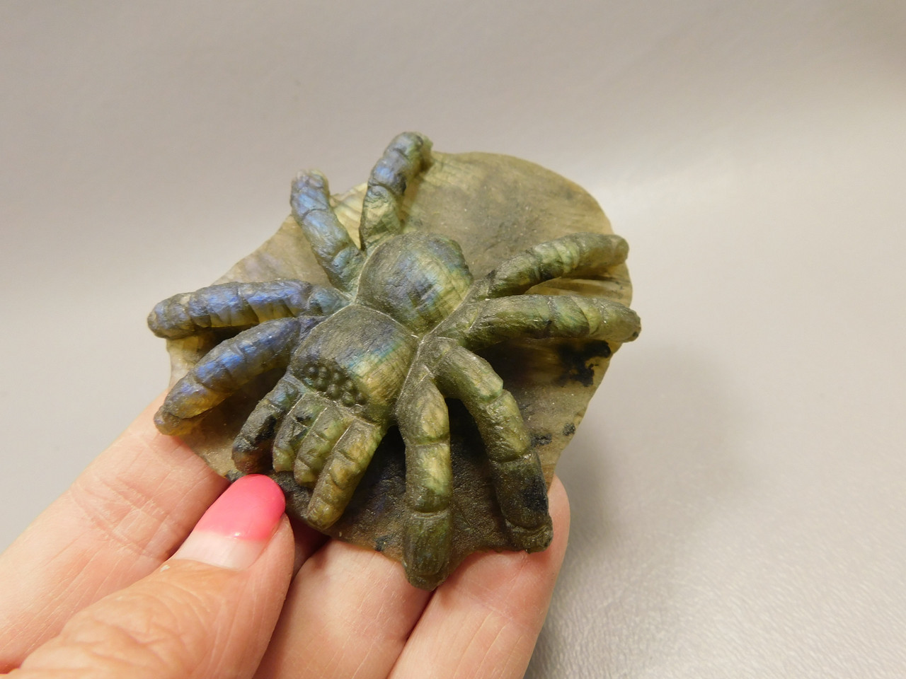 Spider Tarantula Figurine Labradorite Gemstone 2.8 inch Carving #O221