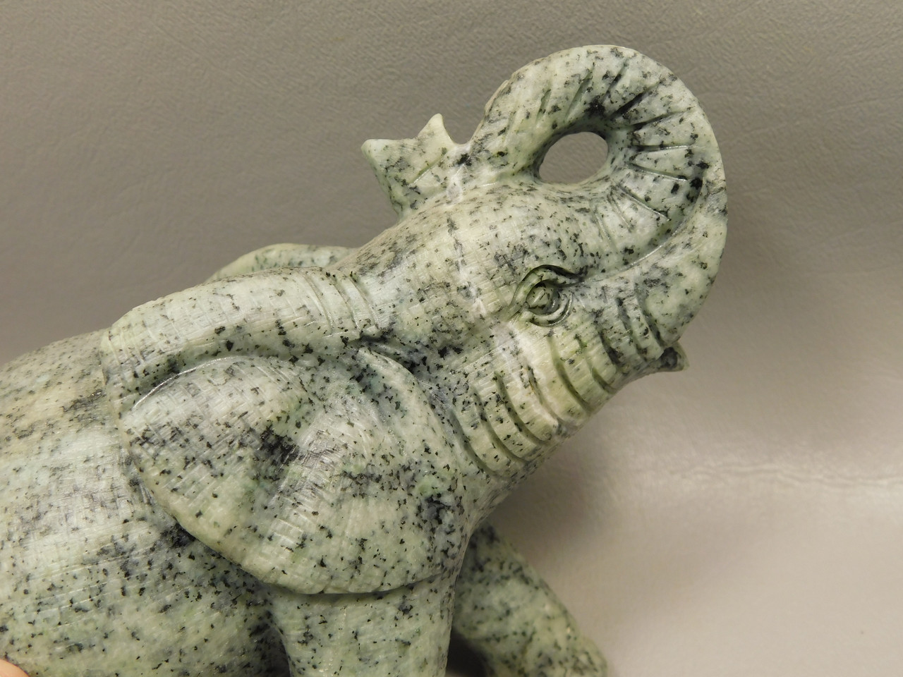 Elephant Figurine Sesame Jasper 6 inch Stone Animal Carving #O199