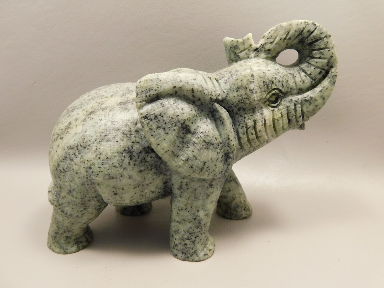 Elephant Figurine Sesame Jasper 6 inch Stone Animal Carving #O199