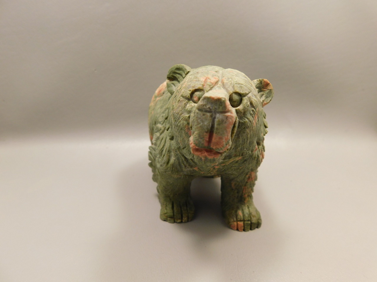 Bear Figurine Gemstone Animal Carving Green Unakite 5.75 inch #O1