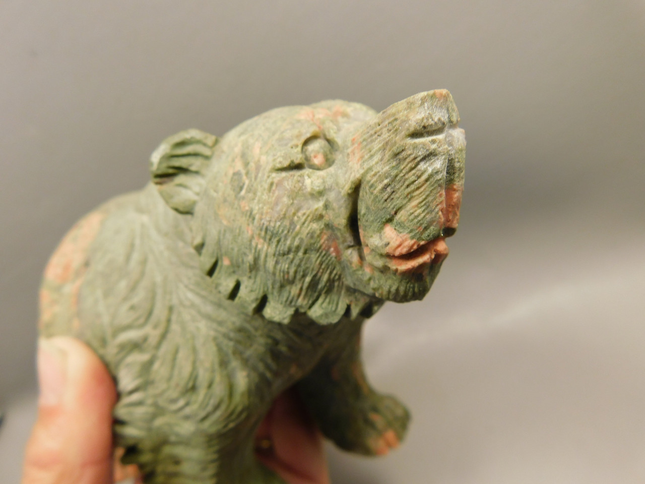 Bear Figurine Gemstone Animal Carving Green Unakite 5.75 inch #O1