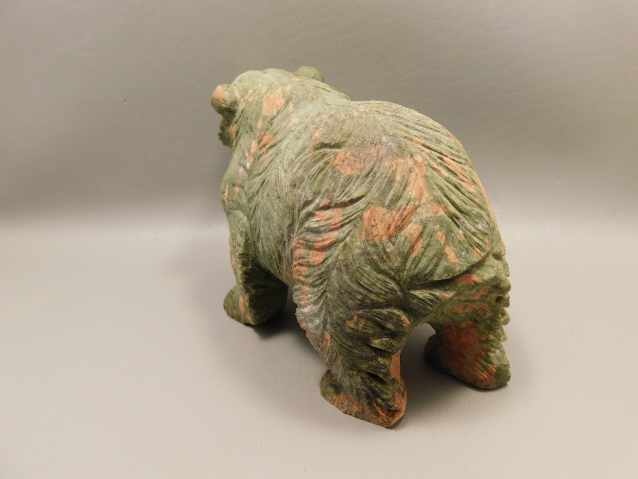 Bear Figurine Gemstone Animal Carving Green Unakite 5.75 inch #O1
