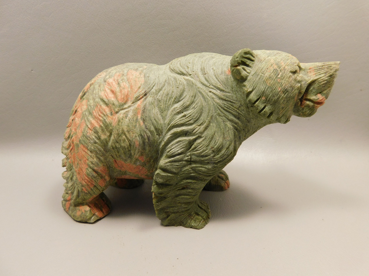 Bear Figurine Gemstone Animal Carving Green Unakite 5.75 inch #O1