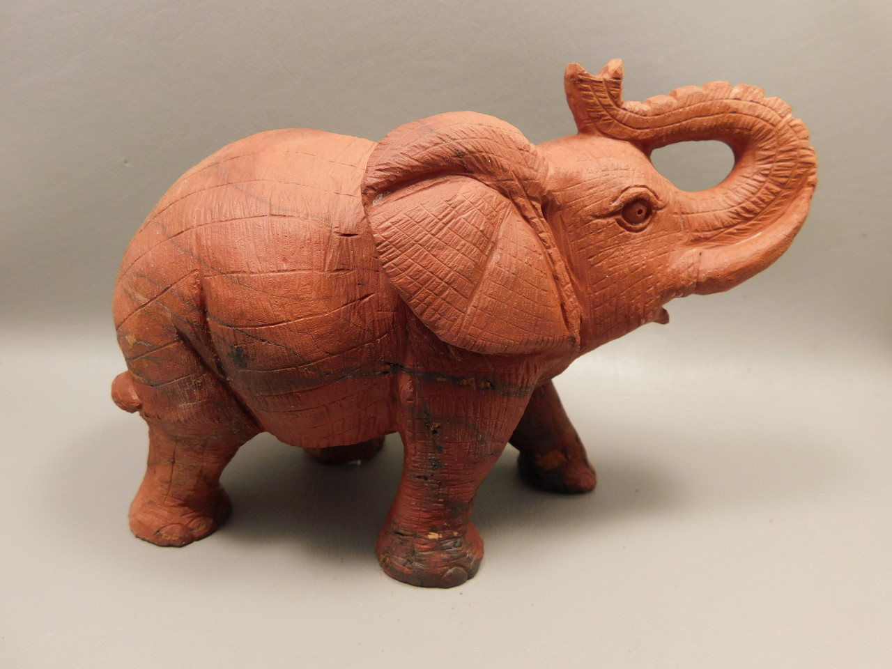 Elephant Figurine Red Jasper 6 inch Stone Animal Carving #O20