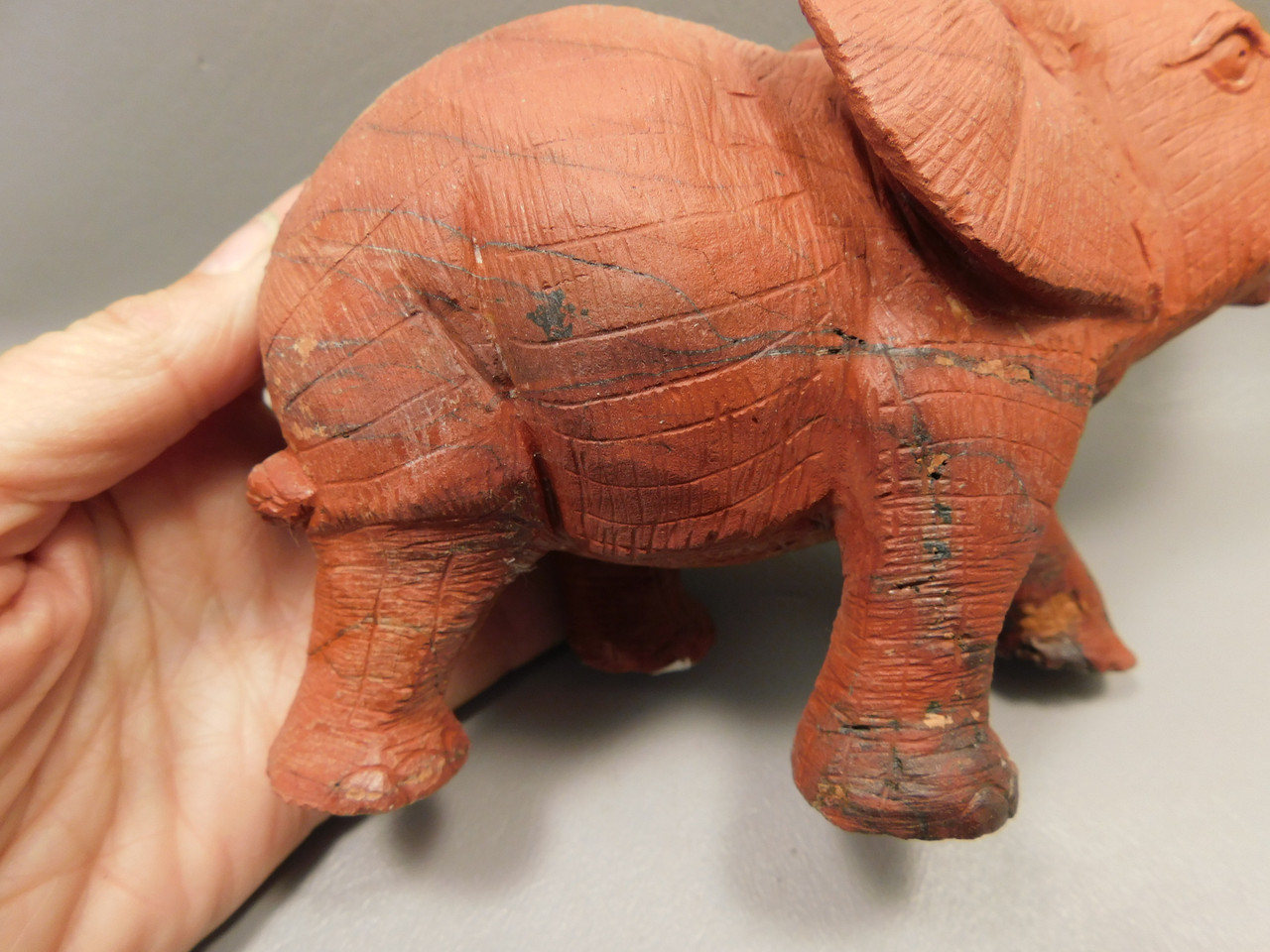Elephant Figurine Red Jasper 6 inch Stone Animal Carving #O20