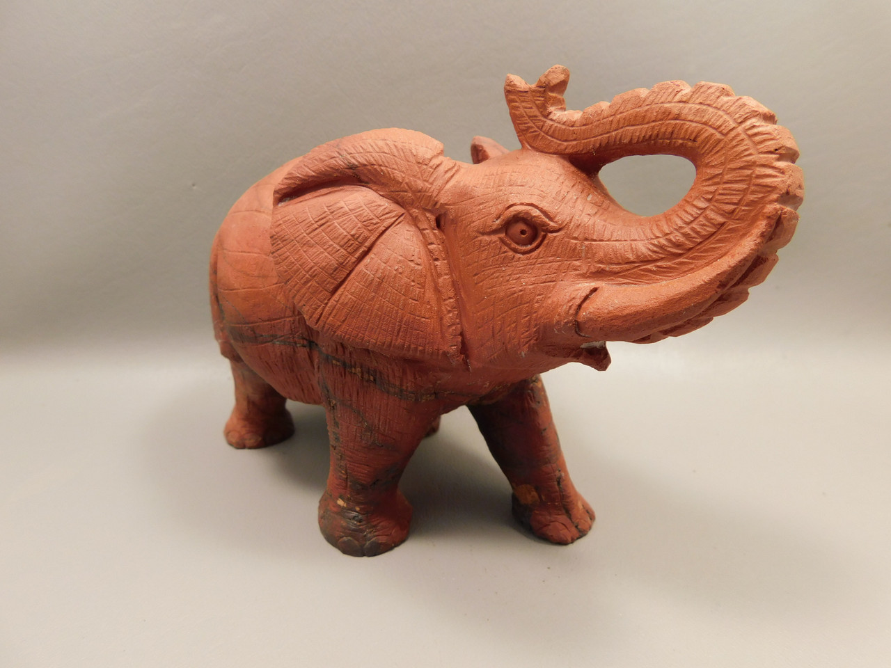 Elephant Figurine Red Jasper 6 inch Stone Animal Carving #O20
