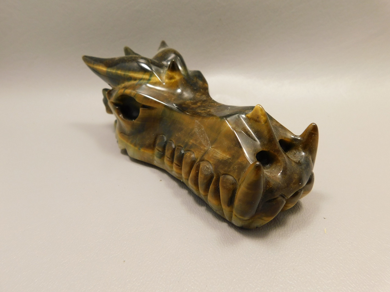 Dragon Head Tiger-Eye Hand-Carved Fantasy Stone Carving #O413