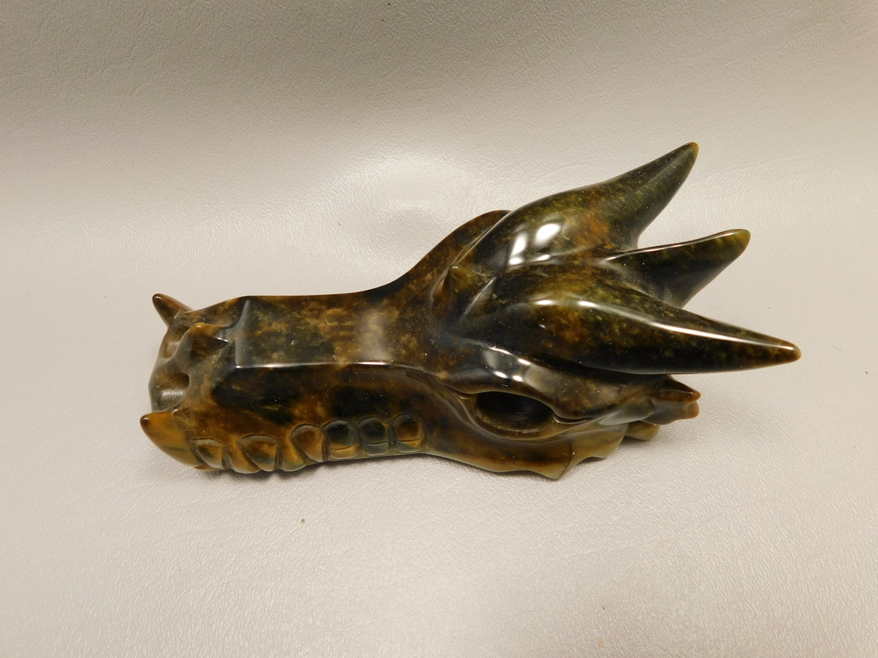 Dragon Head Tiger-Eye Hand-Carved Fantasy Stone Carving #O413